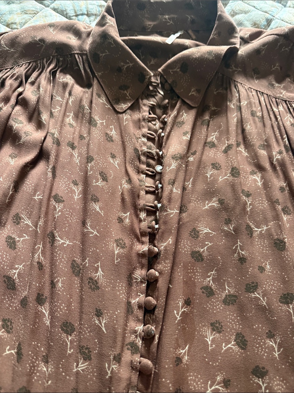 Free People Brown Floral Button-Front Blouse